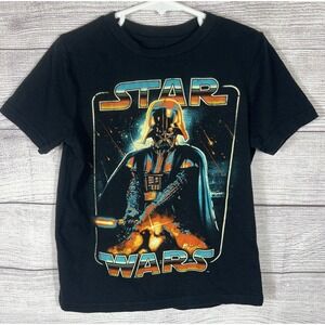 Star Wars Darth Vader Boys XS 4/5 Graphic T Shirt Black Retro